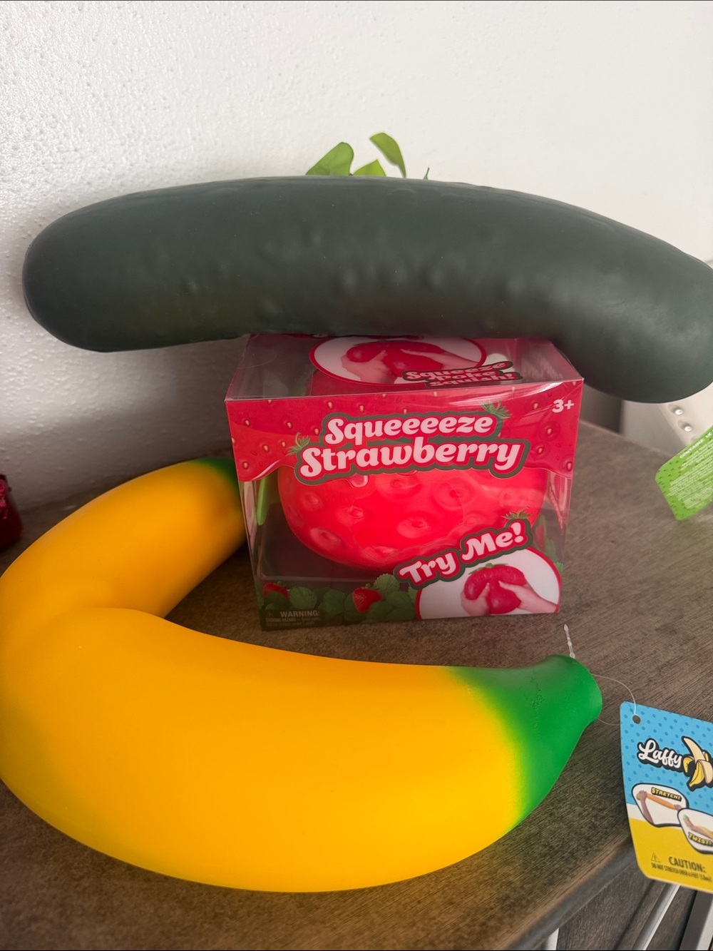 Squeezee Strawberry Squishy Toy - Yellow/Green Banana & giant Pickle